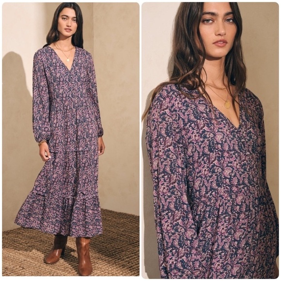 New! Faherty - Isabella Dress - Fiona Block Print 💗 sz XS NWOT - Picture 1 of 16